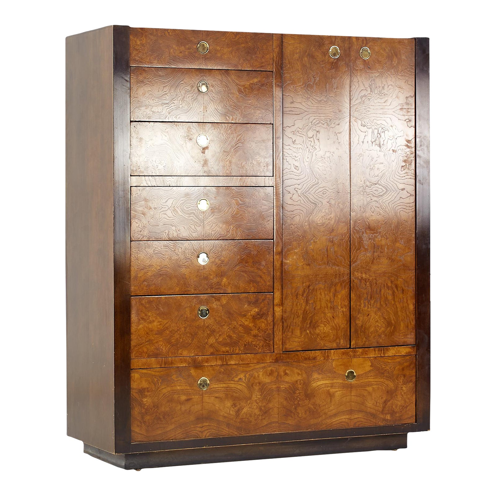 Century Furniture Mid Century Burlwood and Brass Armoire Highboy Chairish