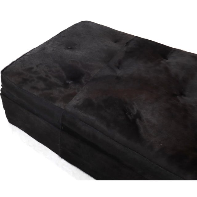 Animal Skin All Black Cowhide Fur Upholstery Custom Daybed Large Bench For Sale - Image 7 of 12