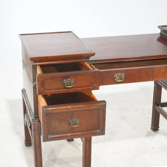 Set of 3 Antique Chinese Chippendale Mahogany Dressing Table With Mirror & Bench Circa 1940 For Sale - Image 11 of 12