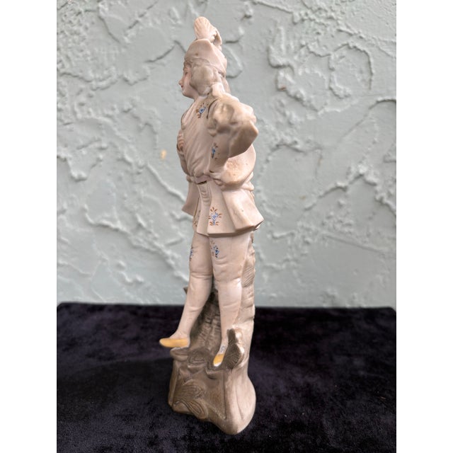 Victorian Vintage Hand-Painted Fern Japan Porcelain Figure – Victorian-Style Youth on Tree Stump 8.75” For Sale - Image 3 of 8