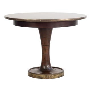 Round Ships Table in Dark Stained Wood with Brass Details by Gustavo Pulitzer-Finali, Italy, 1940s For Sale