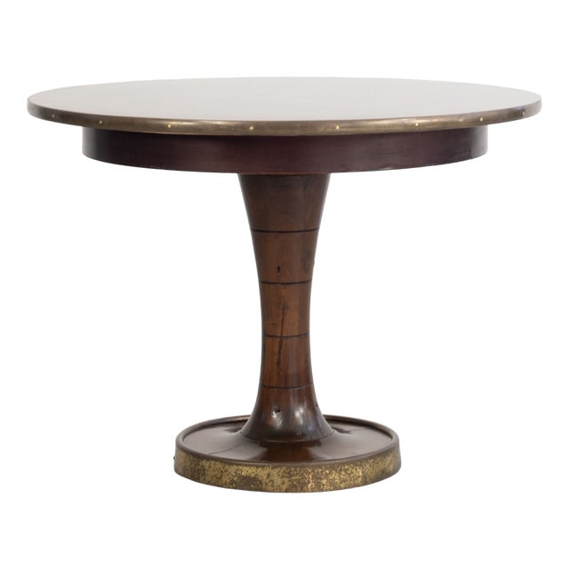 Round Ships Table in Dark Stained Wood with Brass Details by Gustavo Pulitzer-Finali, Italy, 1940s For Sale