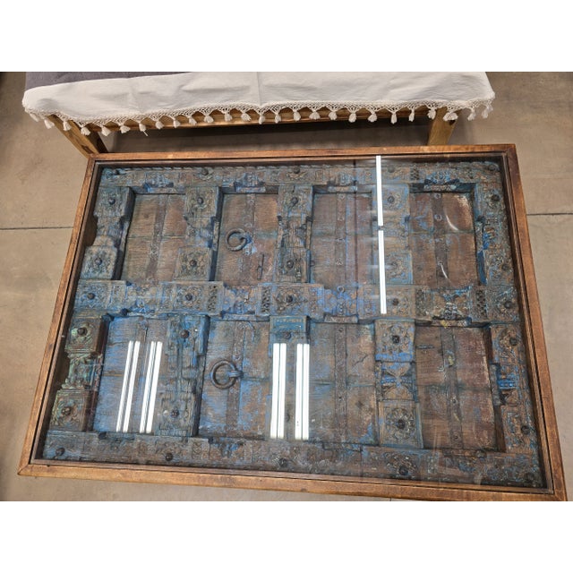 Antique Door Coffee Table With Glass Top For Sale In Boston - Image 6 of 8