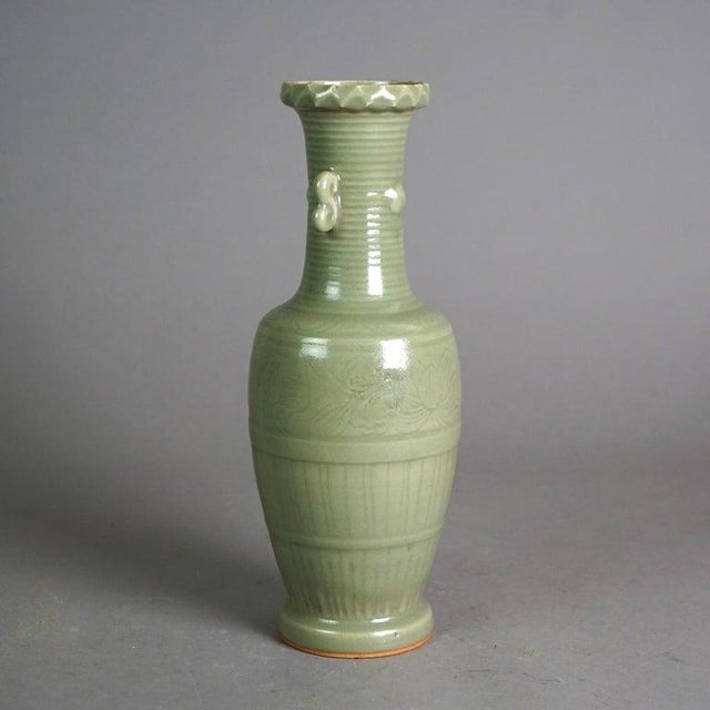 Chinese Antique Chinese Celadon Glazed Art Pottery Vase, C1930 For Sale - Image 3 of 11