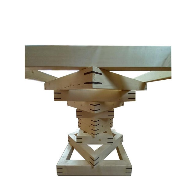 "Corinto" table by Ferdinando Meccani, 1978. Beautiful and very rare table in light wood with dark wood inlays treated...