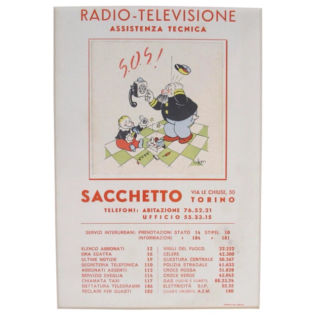 1930s Italian Art Deco Matted Advertisement, Radio Televisione For Sale