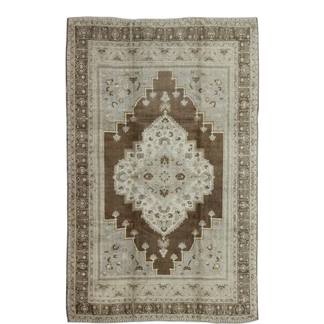 Vintage Turkish Oushak Rug in Taupe and Brown Background, Gray and Neutral Colors For Sale