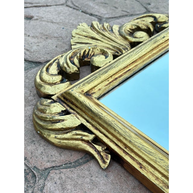 Spanish Giltwood Wall Mirror with Carved Crest, Baroque Revival, circa 1950–1960 For Sale - Image 6 of 7