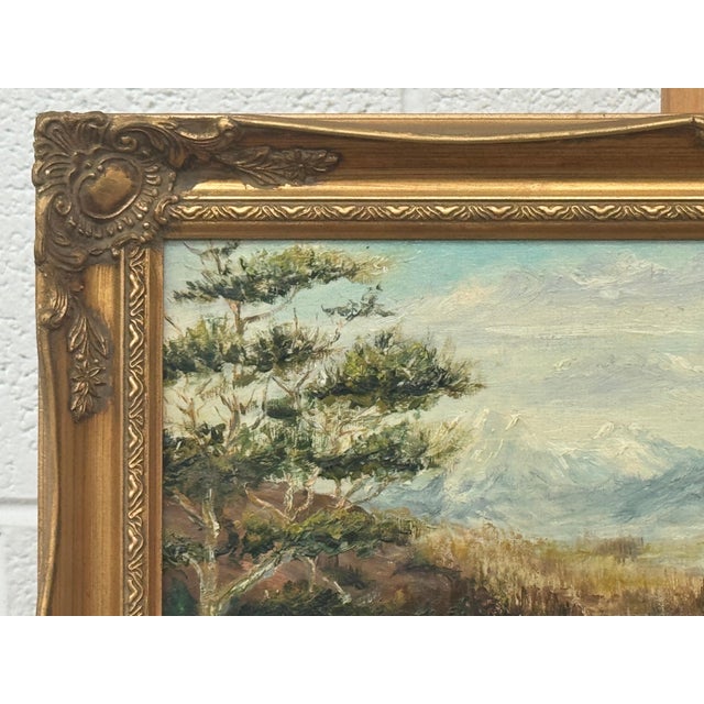 Realism Mountain Lake Forest Landscape Scene - Vintage 20th Century Oil Painting 1970 For Sale - Image 3 of 17