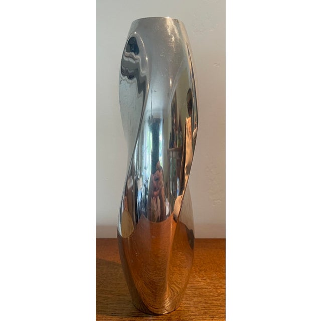 Nambe 2000s Nambé Spiral Twisted Style Aluminum Vase, Designed by Fred Bould For Sale - Image 4 of 6