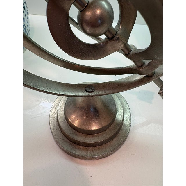 Vintage Metal Armillary Sphere With Arrow Tabletop Sculpture Globe Office Decor For Sale In Miami - Image 6 of 9