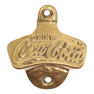 Vintage Polished Brass Coca-Cola Wall Mount Bottle Opener For Sale