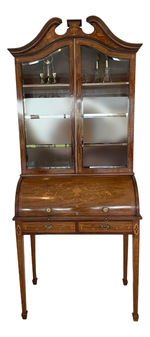 Victorian Mahogany Inlaid Cylinder Bookcase, 1880s