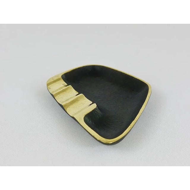 Black Modernist Asymmetrical Black Brass Ashtray attributed to Walter Bosse for Hertha Baller, 1950s For Sale - Image 8 of 12
