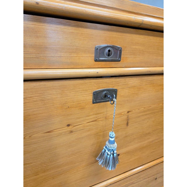 Antique Swedish Biedermeier Natural Pine Drop Front Desk With Drawers and Keys For Sale - Image 11 of 17