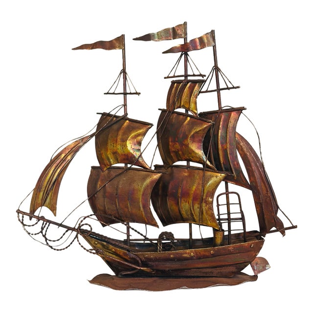 Vintage Metal Art Sailboat Sculpture For Sale
