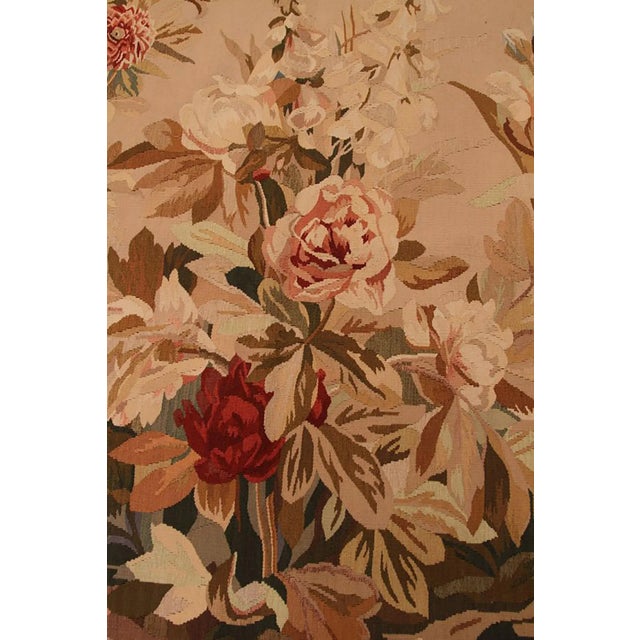 Transitional Rug & Kilim's European Cream Pink and Green Wool Floral Tapestry For Sale - Image 3 of 4