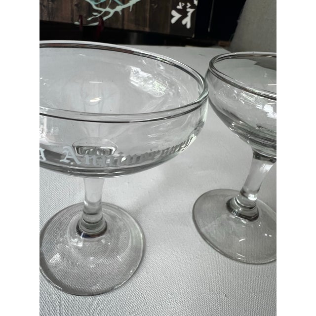 1970s Glass Anniversary Champagne Glasses - a Pair For Sale In Atlanta - Image 6 of 6