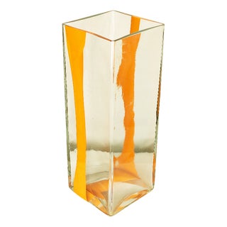 Large Orange and Clear Murano Glass Vase by Cardin for Venini, 1970s For Sale