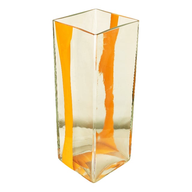 Large Orange and Clear Murano Glass Vase by Cardin for Venini, 1970s For Sale