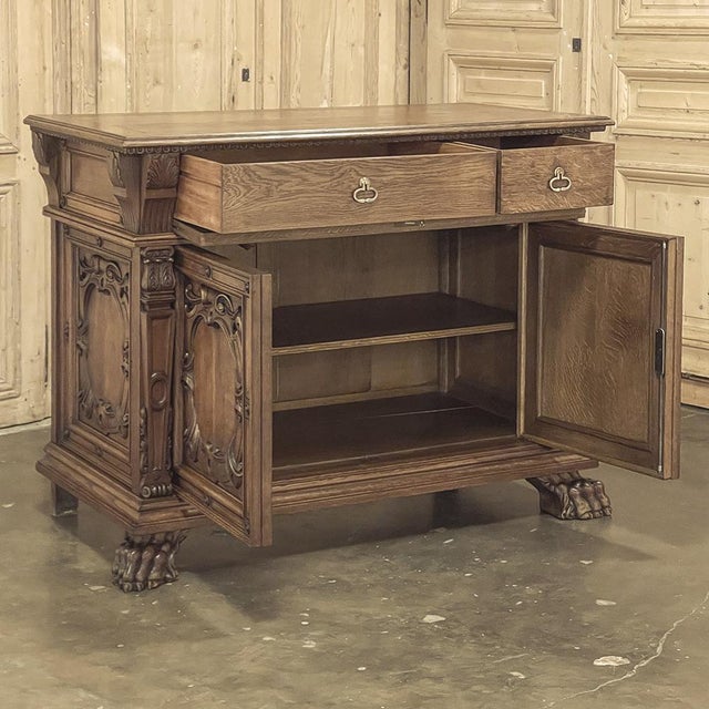 Wood Antique French Louis XIV Renaissance Revival White Oak Buffet For Sale - Image 7 of 18