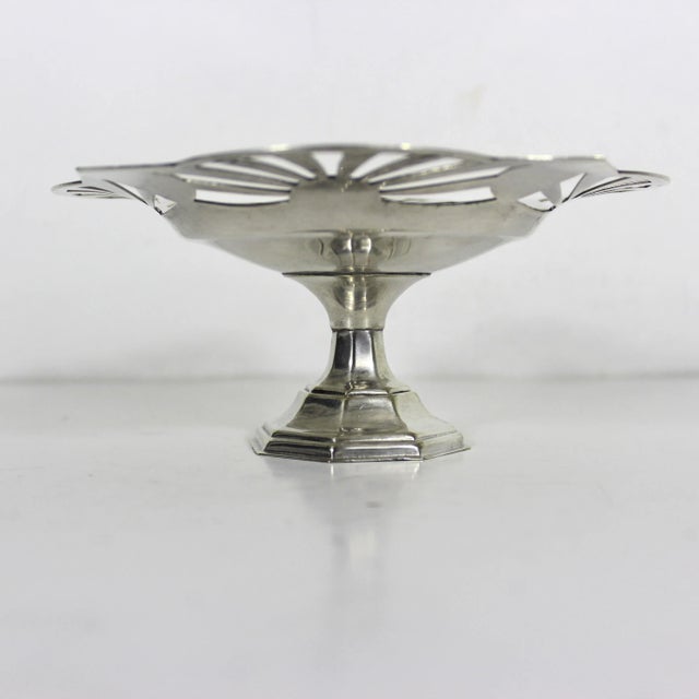 Vintage Art Deco Silverplate Pedestal Dish, Small Footed Pierced Tray For Sale - Image 4 of 9