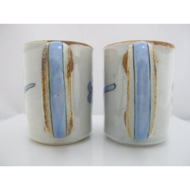 Mid 20th Century Ken Edwards El Palomar Blue Bird Flowers Mexican Tonala Folk Art Coffee Cup Pair For Sale - Image 5 of 14