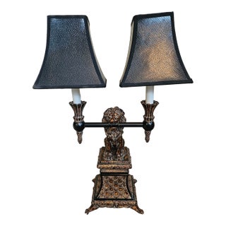 Double Candle Lamp on Lion Base For Sale