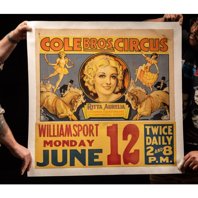 c. 1930s; mfd. by Erie Litho and Printing Co. - Erie, PA Vintage Cole Bros. Circus advertisement mounted on canvas. This...