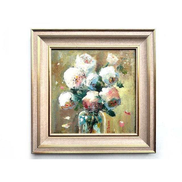 Framed Floral White Flowers Peonies Bouquet Original Painting by Valeriya Serova For Sale - Image 6 of 14