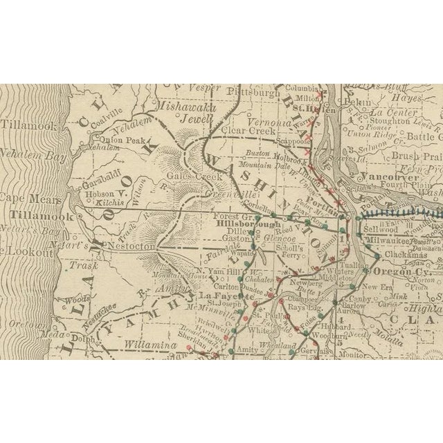 Antique Map of Oregon Railroads with Counties and Native Indian Reservations, 1888 For Sale - Image 3 of 10