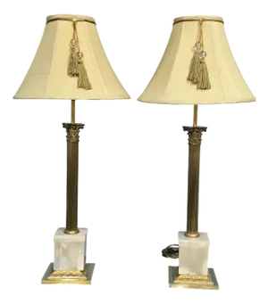 Brass Corinthian Column Table Lamps, 1920, Set of 2
