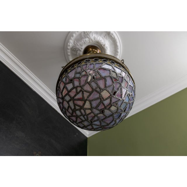 Art Nouveau French Blue and Violet Stained Glass Pendant Light, 1920s For Sale - Image 9 of 18