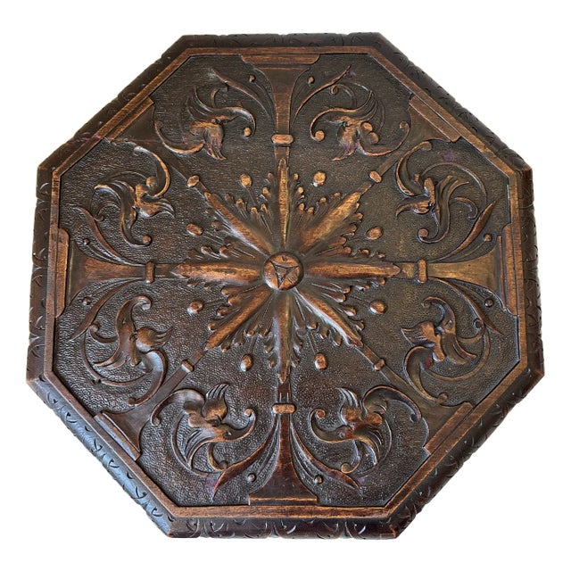 Vintage English Octagonal Side Table / Taboret With Sunburst Top For Sale