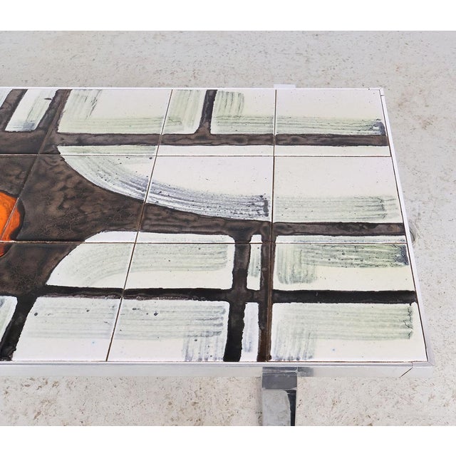 Metal Vintage Chrome and Ceramic Tile Coffee Table from De Nisco, 1960s For Sale - Image 7 of 10