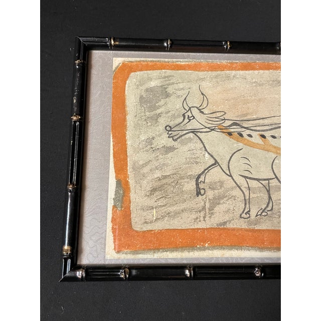 Vintage Shang Dynasty-Style Framed Art With Seal Stamp For Sale - Image 4 of 5
