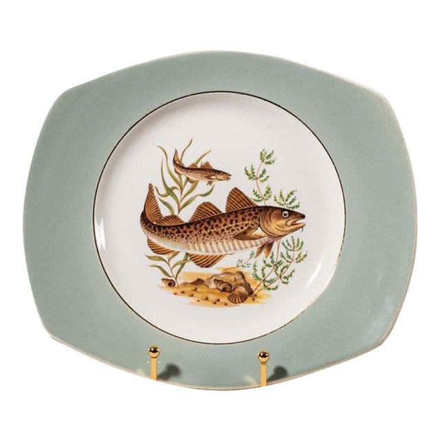 Set of 6 Fish Plates With Colored Rims by Figgio Flint Norway (1960s) For Sale