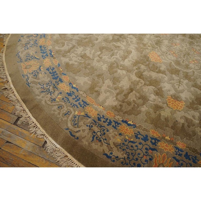 Textile Excellent Tan-Camel Background in a Chinoiserie Pattern Antique Oval Chinese Peking Dragon Rug For Sale - Image 7 of 12