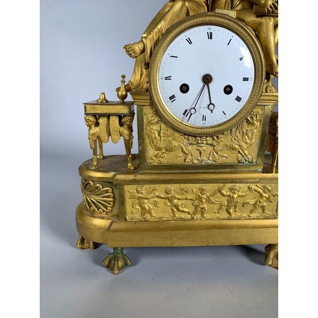 Important Empire or Directoire period clock depicting Venus adjusting her diadem before a mirror held by Cupid....