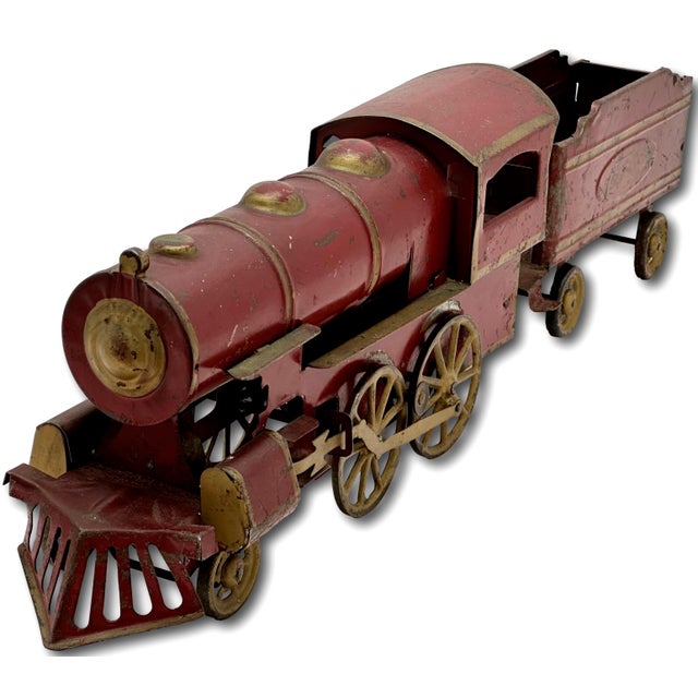 Excellent Large Early 1900s Antique American Pressed Steel Locomotive "Hill Climber" Toy Train - 25 Inches Long For Sale In Boston - Image 6 of 18