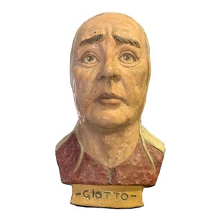 Antique Italian Impruneta Terracotta Statue of Giotto Di Bondone | Hand-Painted Sculpture | Florence, Circa 1880 For Sale