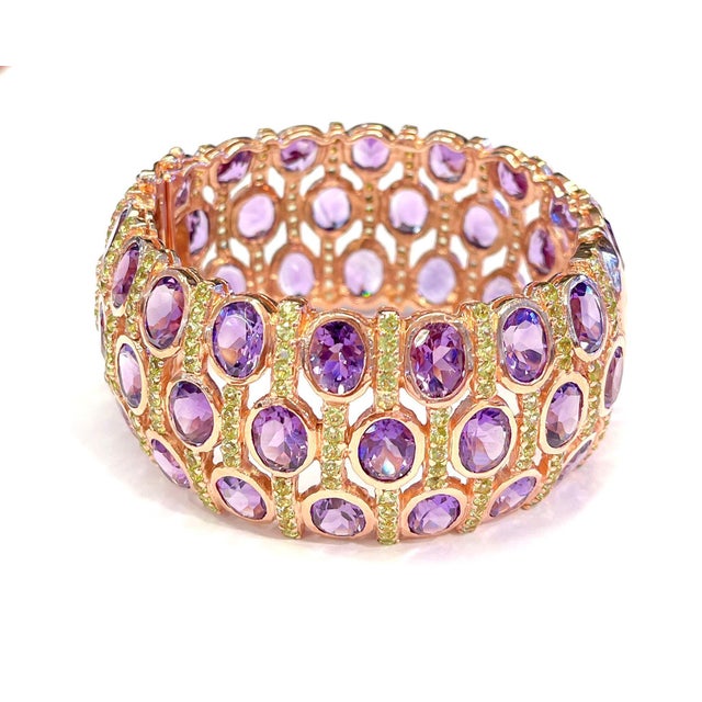 Bochic "Capri" Vintage Purple Amethyst & Green Amethyst Cuff Set In 18K & Silver For Sale - Image 4 of 18