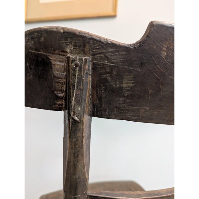 Brown Antique Half Spindle Plank Seat Chair 19th Century For Sale - Image 8 of 10