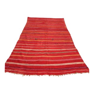 Vintage Moroccan Berber Kilim Rug in Burgundy, Pink and Orange Stripes 1960s For Sale