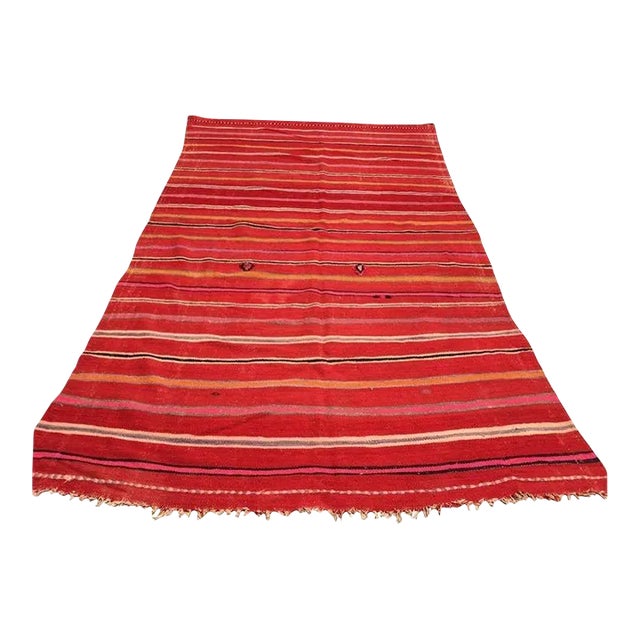 Vintage Moroccan Berber Kilim Rug in Burgundy, Pink and Orange Stripes 1960s For Sale