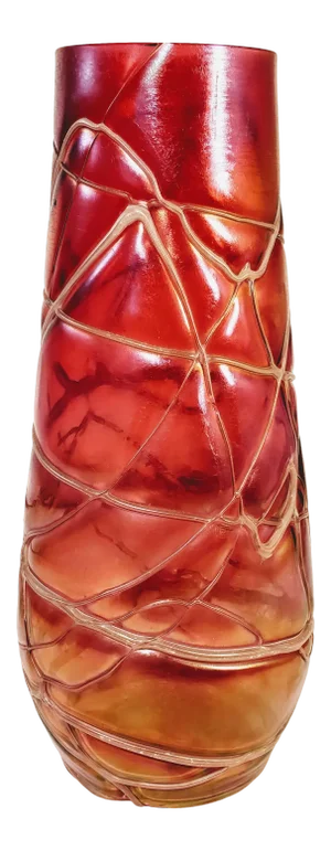 Vintage Kralik Czech Ruby Red Art Nouveau Glass Bohemian Threaded Iridescent Vase