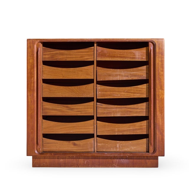 Wood Bernhard Pedersen Mid Century Danish Teak Tambour Armoire Dresser For Sale - Image 7 of 7