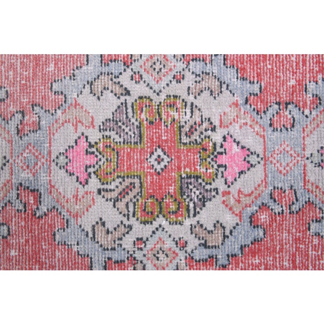 Vintage Turkish Oushak Handmade Wool Cotton Pink Runner For Sale - Image 4 of 9