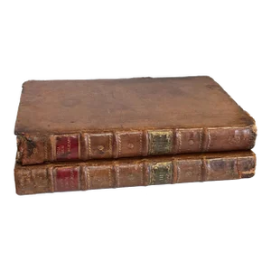 18th-C. Georgian Large Scale Leather & Faux Marble Latin Religious Books for a Library / Office / St