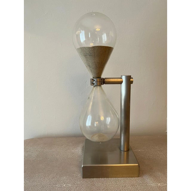 Modern Brushed Aluminum Industrial Hourglass on Stand For Sale - Image 3 of 9